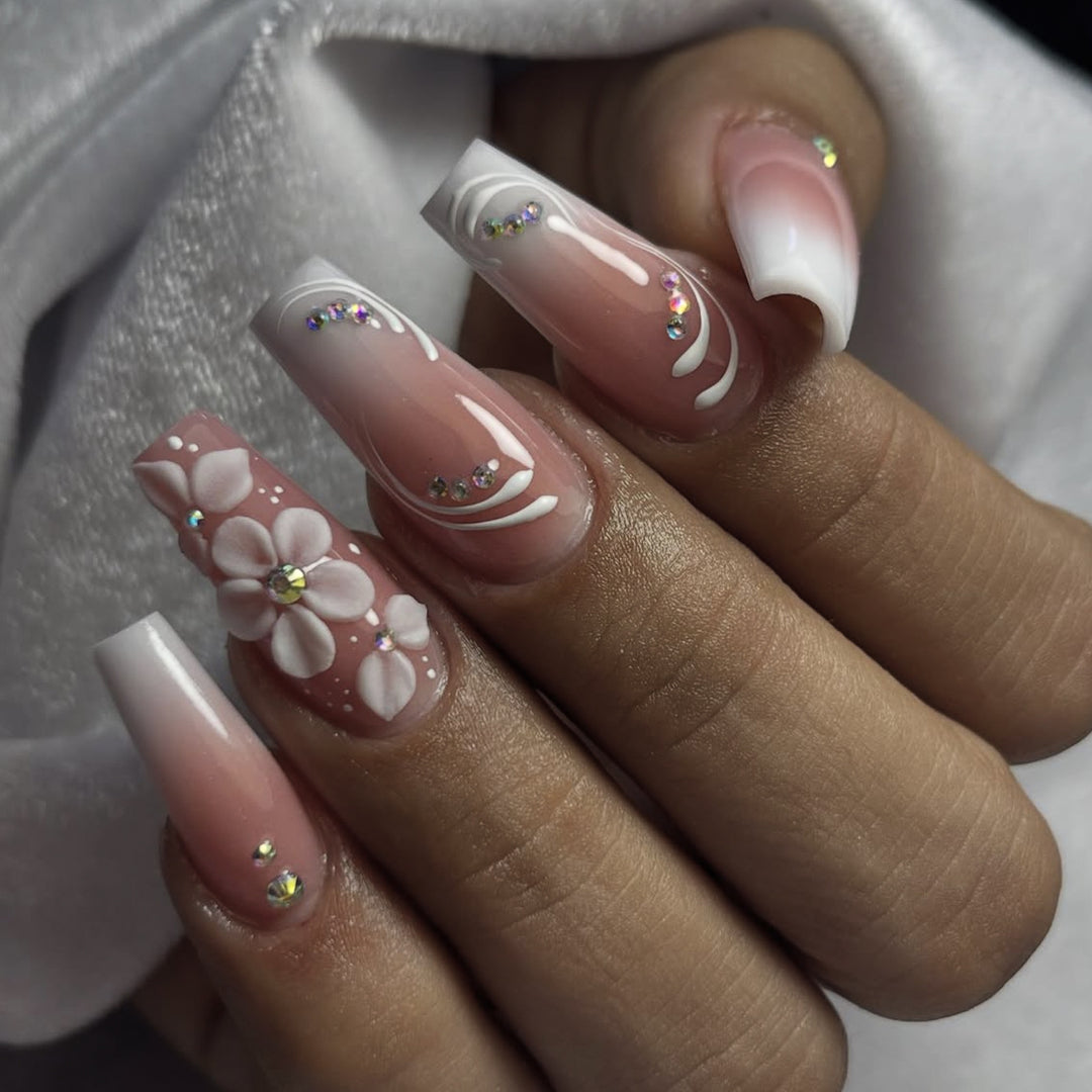Ornate Floral Acrylic Nail Art Extensions Stornfield