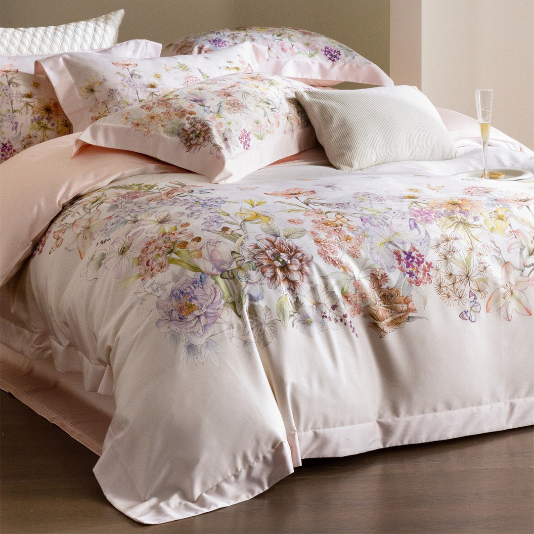 Floral Watercolor Cotton-Sateen Duvet Cover Set with Piped Edge & Pillow Shams