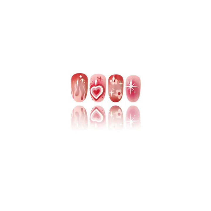 Artificial nail set with romantic heart design and sparkling accents Stornfield
