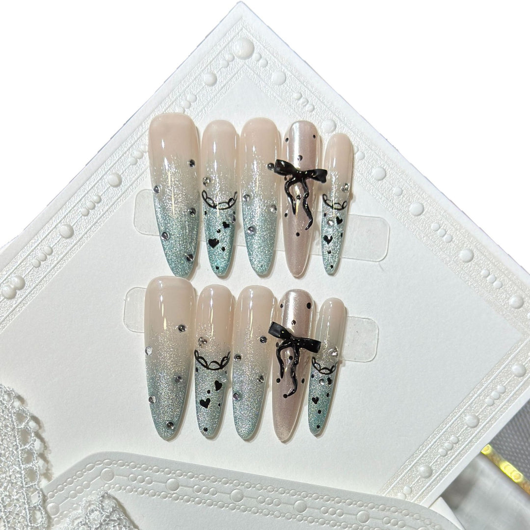 Elegant Stiletto Press-On Nail Set with Rhinestone and Bow Accents Stornfield