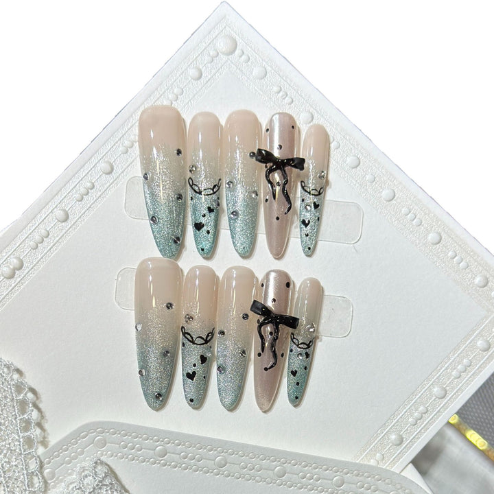 Elegant Stiletto Press-On Nail Set with Rhinestone and Bow Accents Stornfield