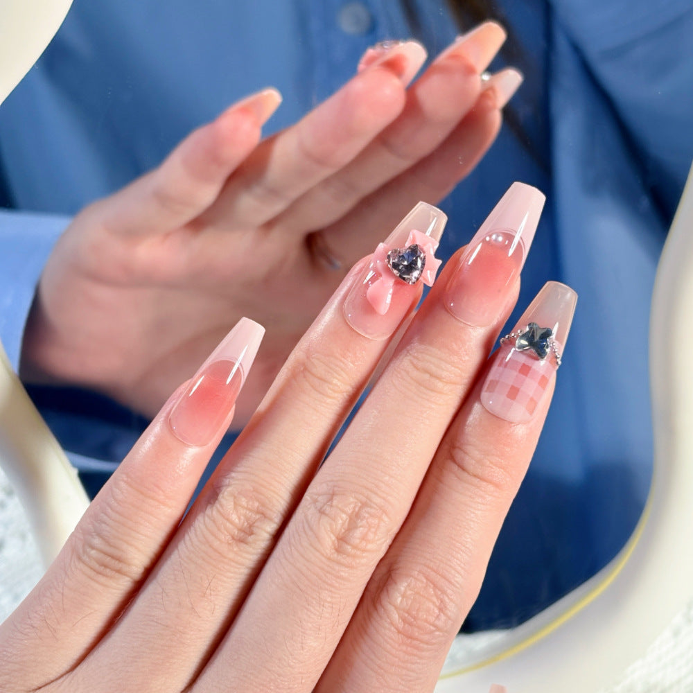 Artistic Press-On Nails with Floral and Jewel Accents Stornfield