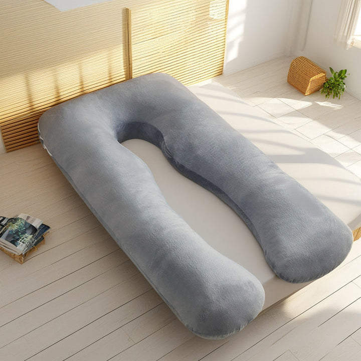 ergonomic U-shaped full-body maternity support pillow with removable washable velour cover and adjustable inner bolster Stornfield