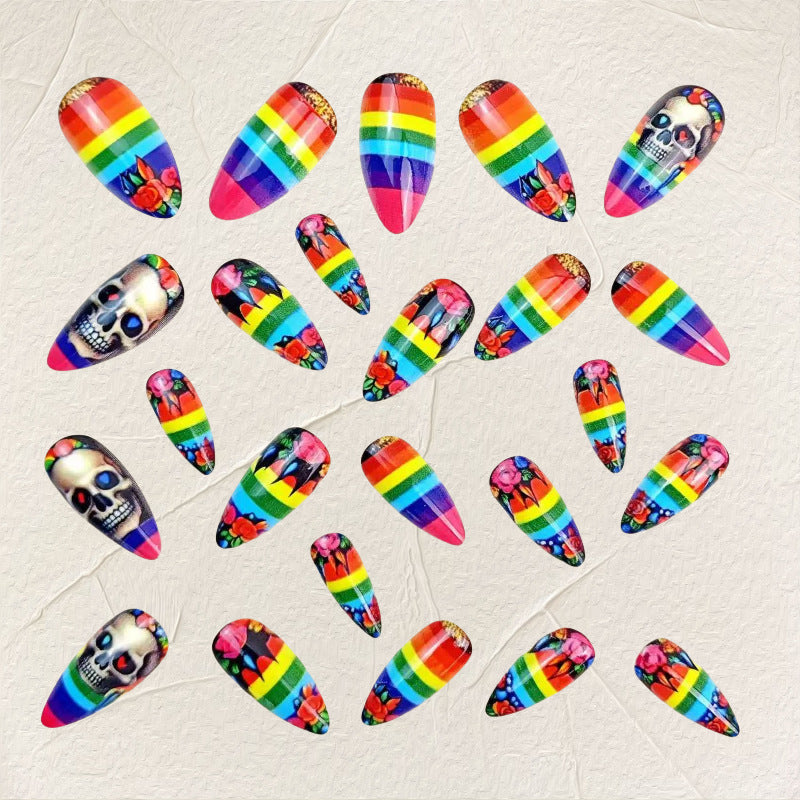 Creative artificial nails in skull and rainbow design Stornfield