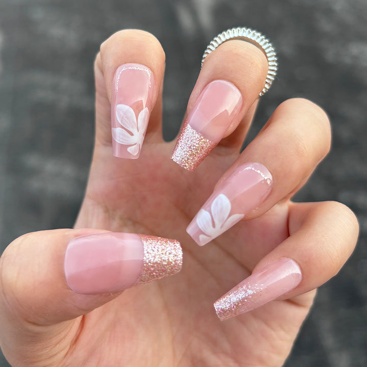 Glittery Elegant Floral Press-On Nails Stornfield