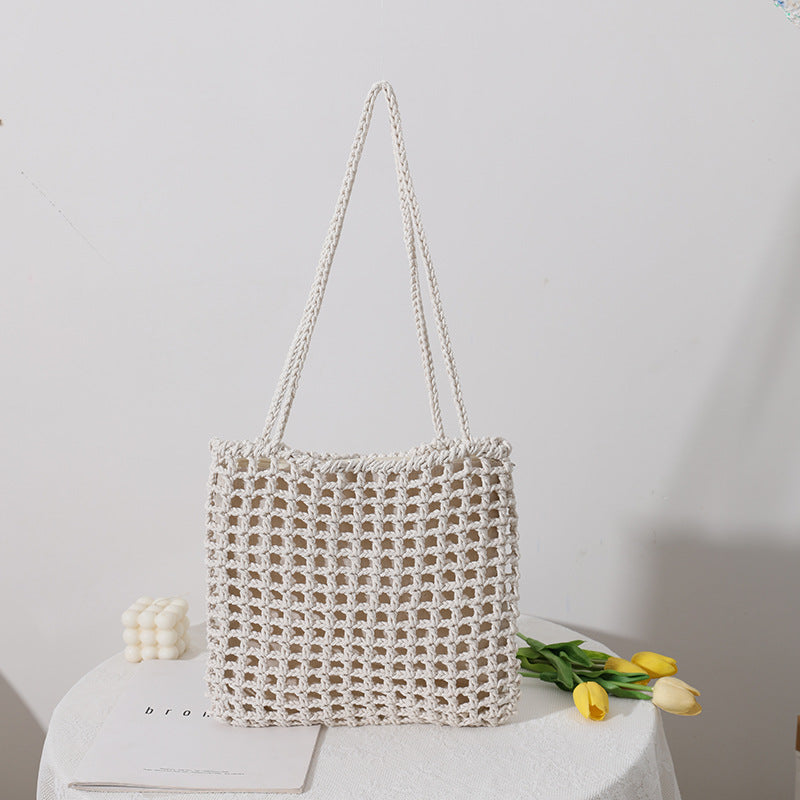 Handmade cotton carrier with decorative net design Stornfield