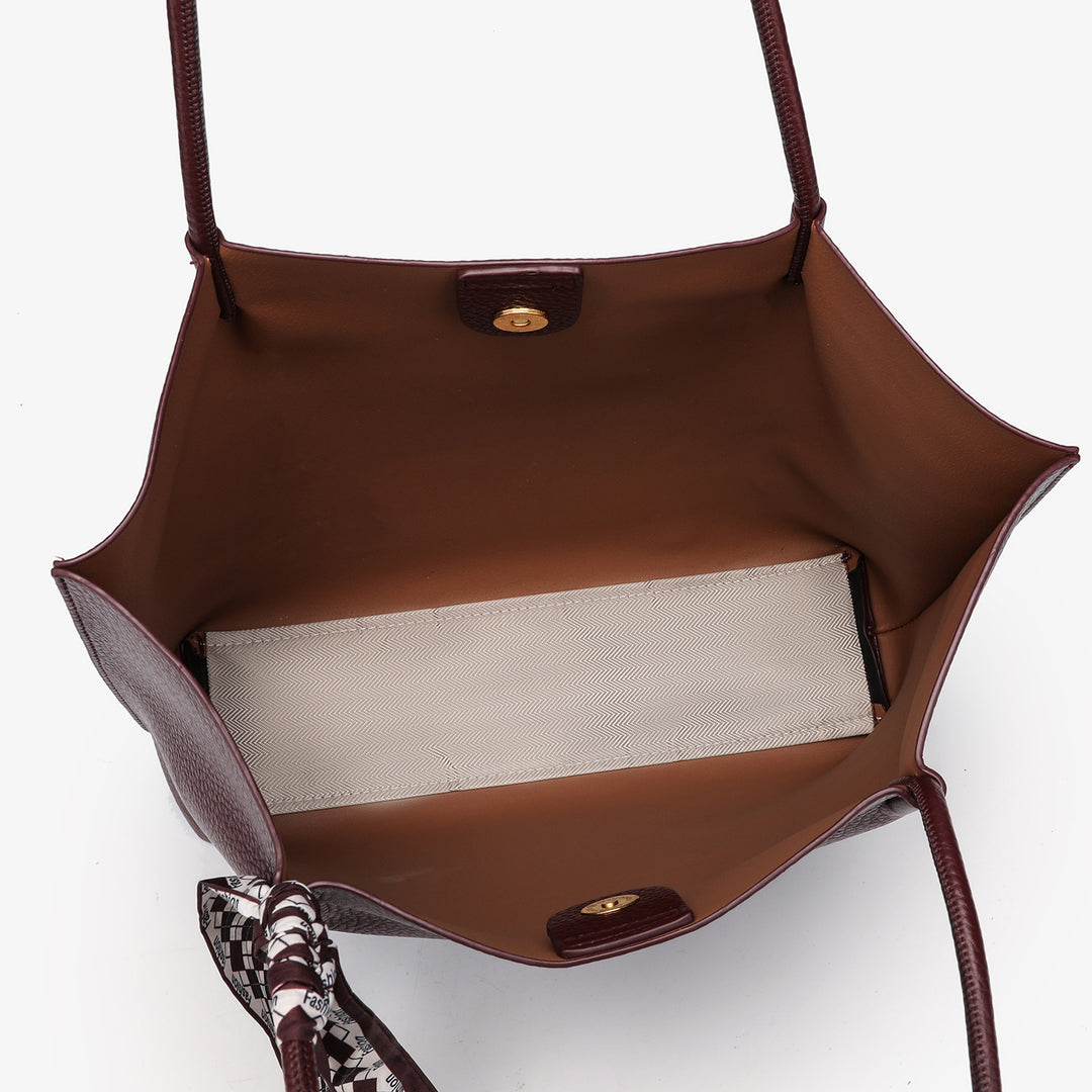 Chic Leather Tote Bag with Decorative Scarf