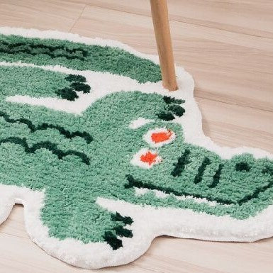 Plush Cartoon Crocodile Shaped Tufted Nursery Floor Rug
