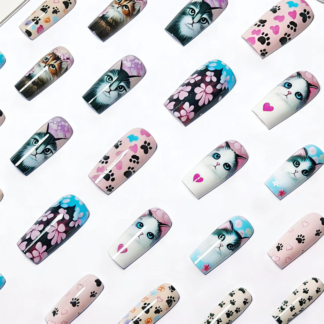 Creative artificial nails with playful cat pattern Stornfield