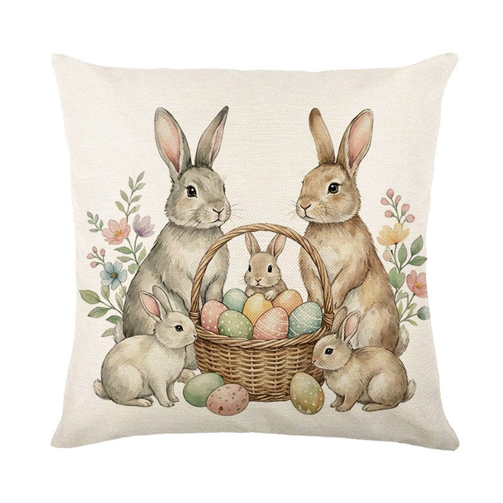 Easter Blossom Linen Throw Pillow Cover with Watercolor Eggs