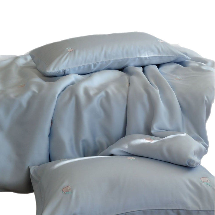 Embroidered Peach Motif Cotton Sateen Duvet Cover Set with Pillow Shams