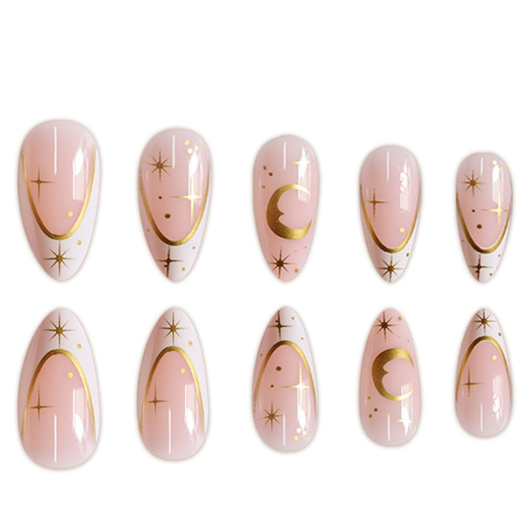 Artistic Stiletto Press-On Nail Extensions with Gold Accents Stornfield