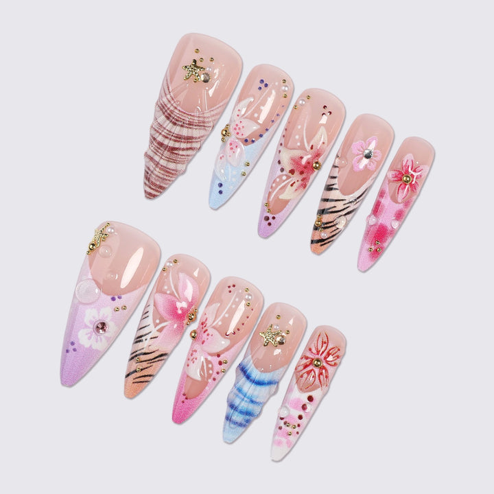 Acrylic nail set with exquisite 3D flower decorations and elegant accents Stornfield