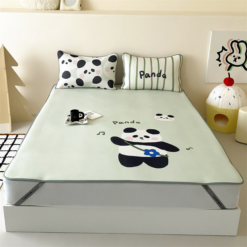 Children's mattress topper and fitted sheet set with non-slip corner fasteners and cute dog design