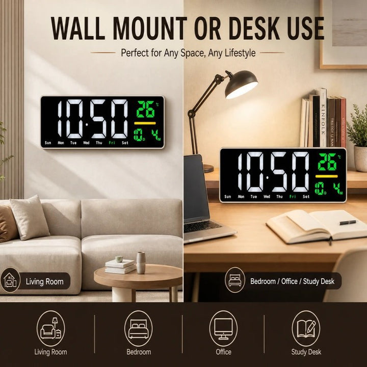 Digital wall clock with temperature and calendar display Stornfield