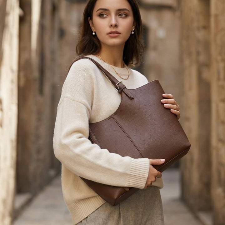 Structured Pebbled Leather Shoulder Tote
