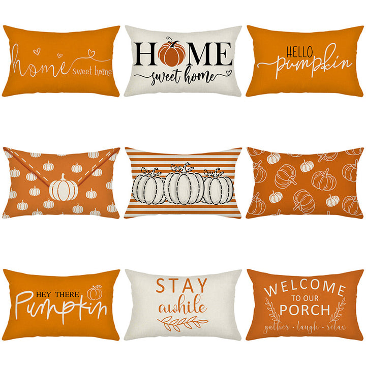 Rectangular Linen-Texture Lumbar Throw Pillow Cover with 'Home Sweet Home' Script & Hidden Zipper