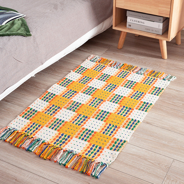 Flat striped carpet runner made of cotton blend with anti-slip coating and easy-care woven structure