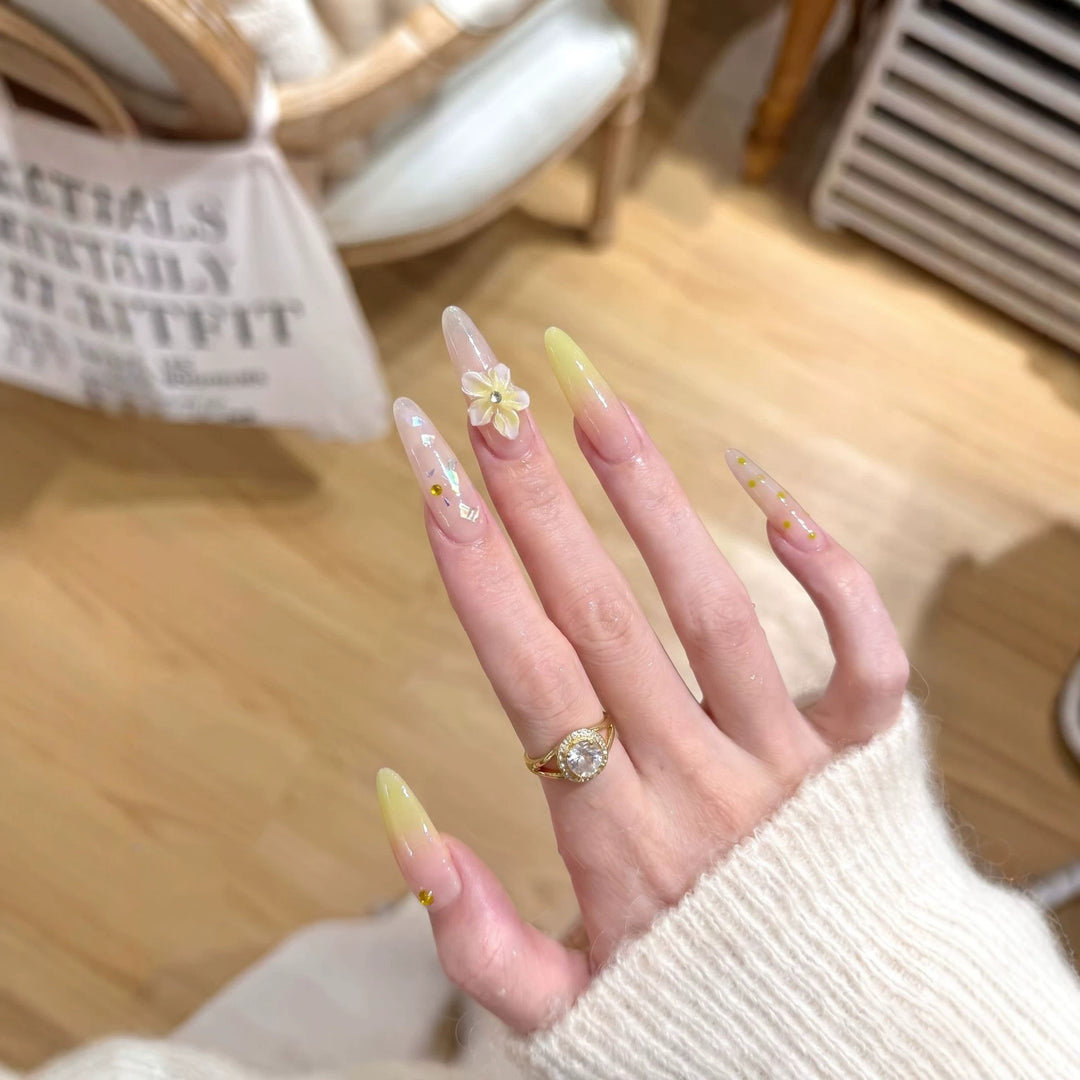 Elegant Long Stiletto Press-On Nail Art Set with Floral Accents Stornfield