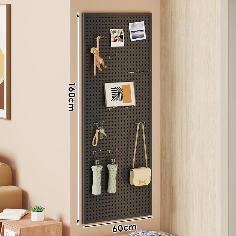 Large Vertical Perforated Wall Storage Panel with Adjustable Hooks and Accessory Mounts