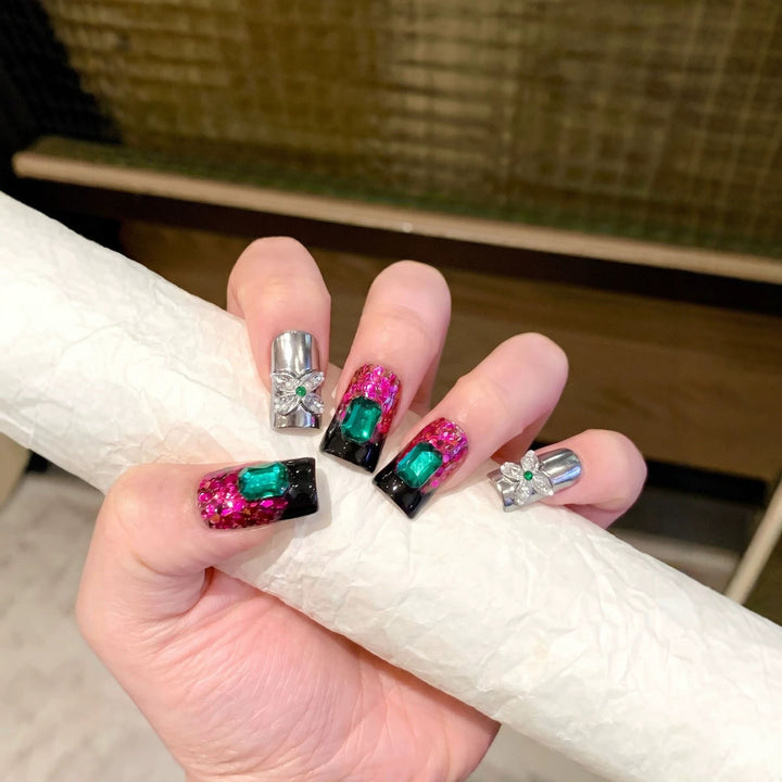 Glamorous Press-On Nail Design with Jewel Accents Stornfield