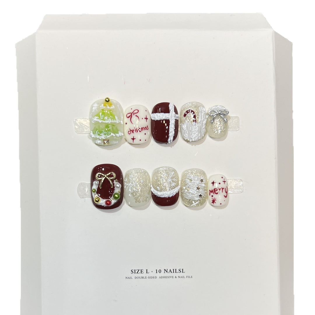 Festive Holiday-Themed Press-On Nail Art Set Stornfield