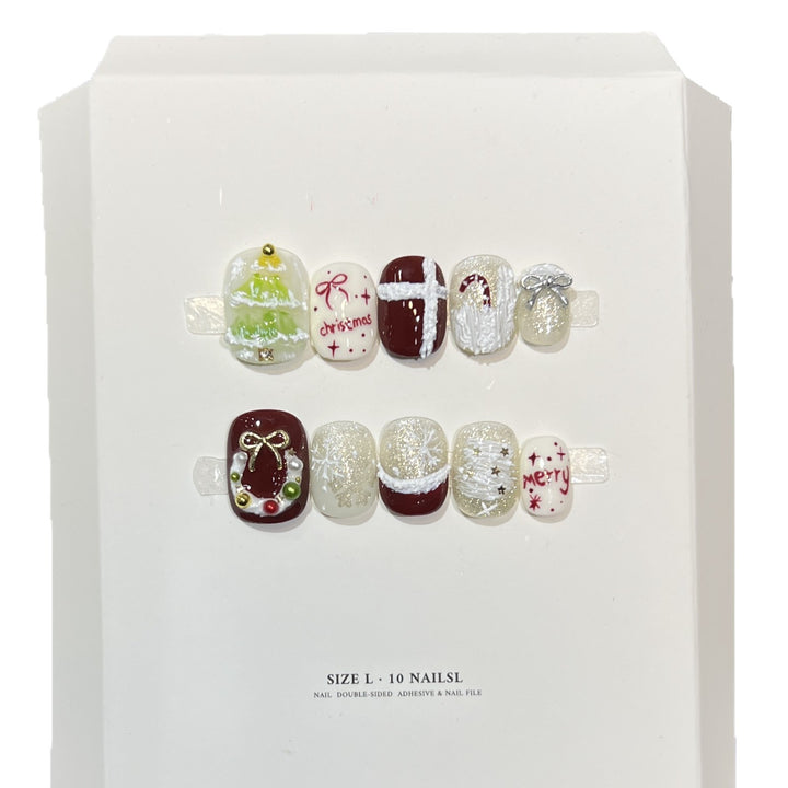 Festive Holiday-Themed Press-On Nail Art Set Stornfield
