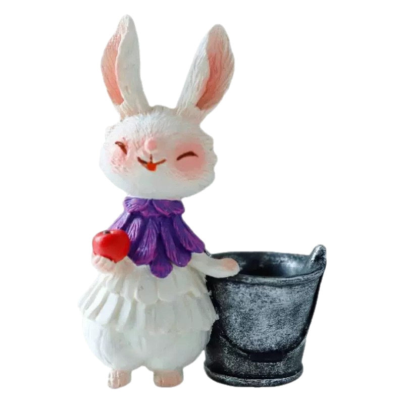 Adorable Rabbit Figurine with Lettuce Planter Stornfield