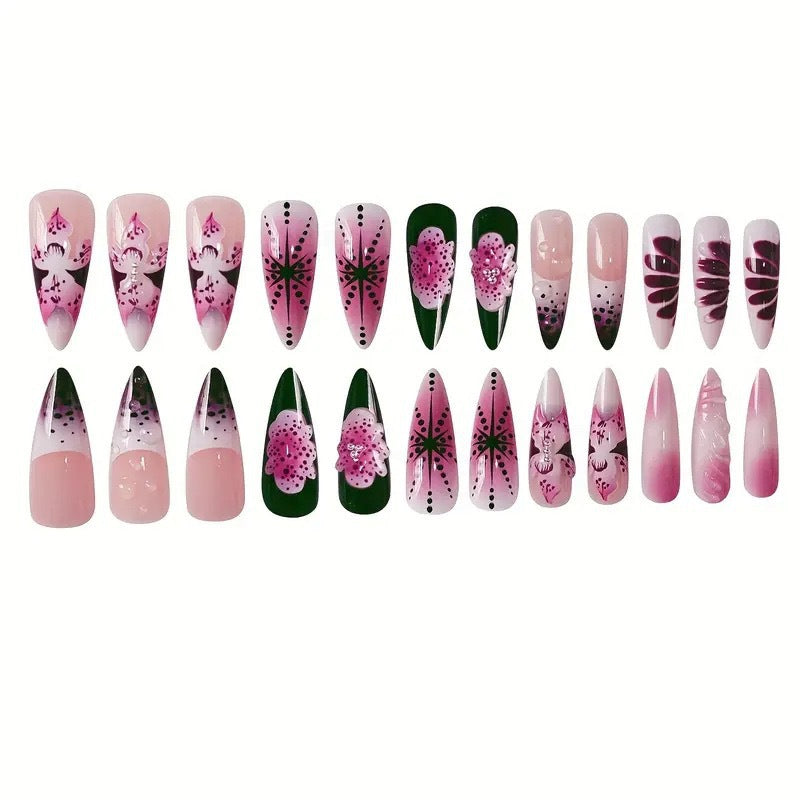Floral Embellished Stiletto Nail Art Stornfield