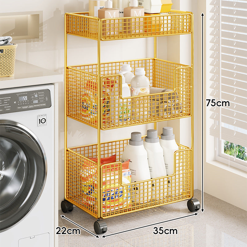 Compact Triple-Tier Wire Mesh Rolling Utility Cart with Locking Casters
