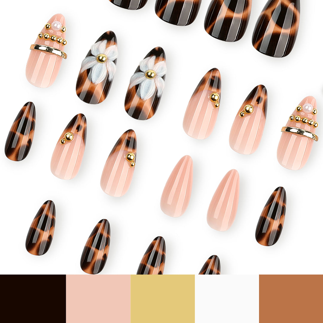 Artful stiletto nails with flower and leopard design Stornfield