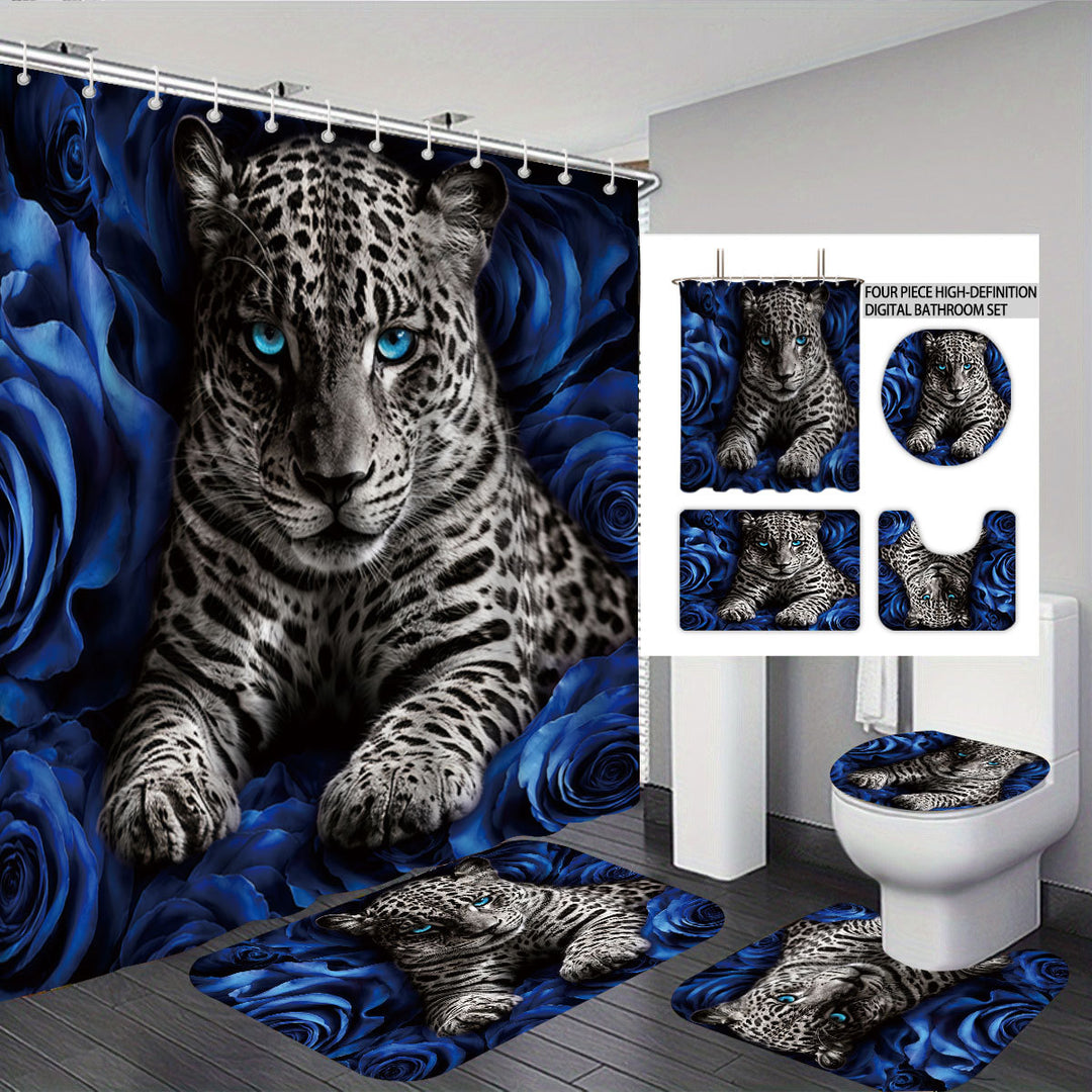 Artistic High-Definition Leopard and Rose-Themed Bathroom Décor Set Stornfield