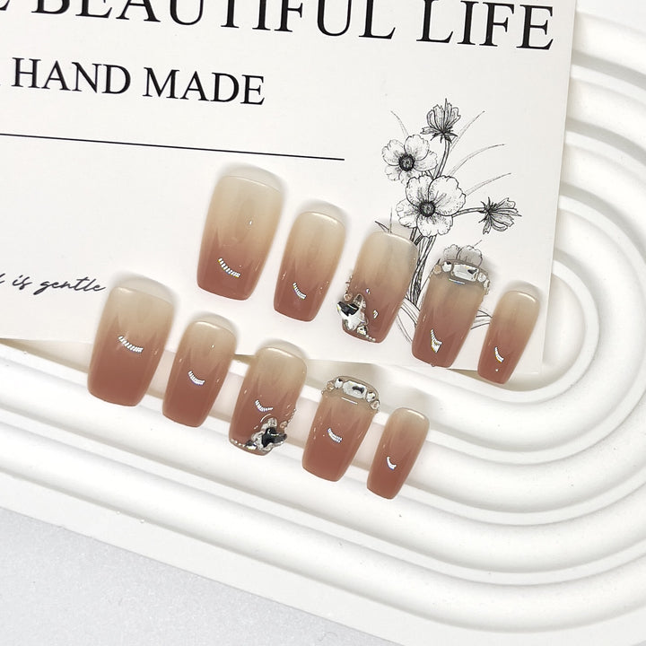 Elegant Ombre Press-On Nail Set with Rhinestone Accents