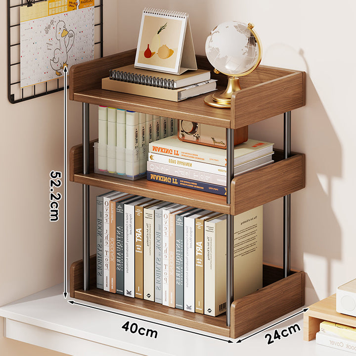 Minimalist Solid Wood Two-Tier Desktop Bookshelf with Metal Support Rods