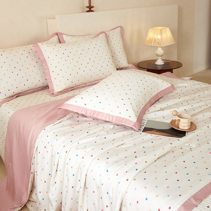 Quilted Floral Cotton Bedspread Set with Reversible Throw and Pillow Shams