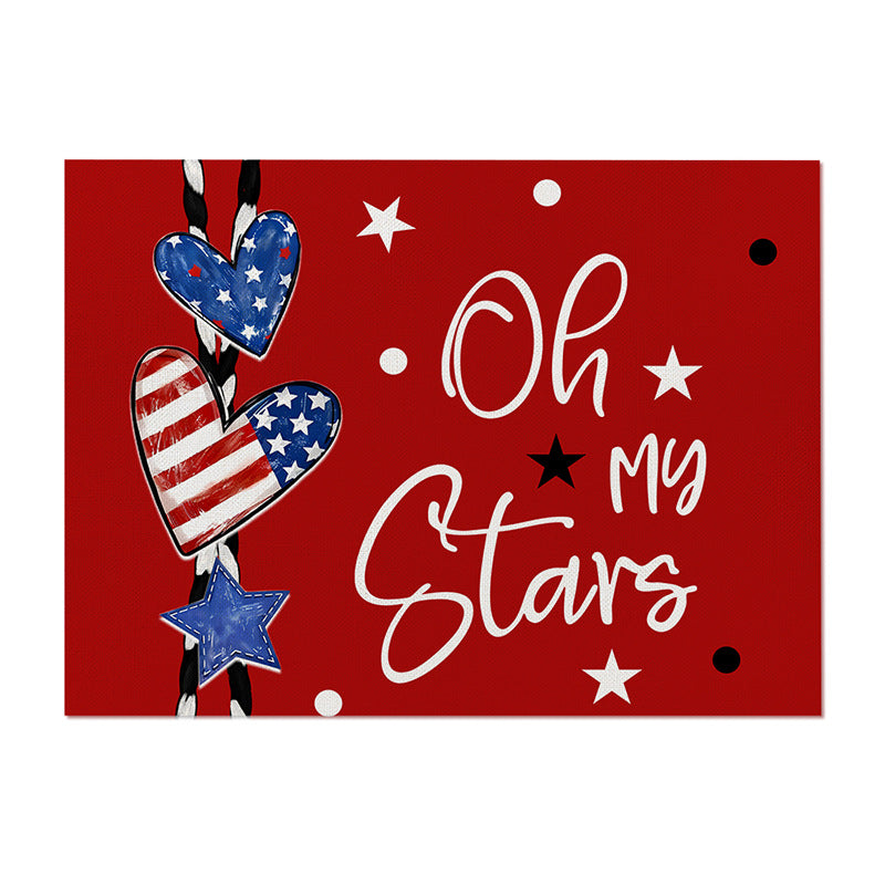 Patriotic Cotton-Linen Table Placemat with Americana Star Print