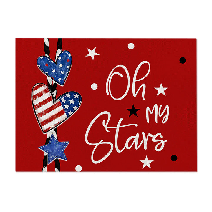 Patriotic Cotton-Linen Table Placemat with Americana Star Print