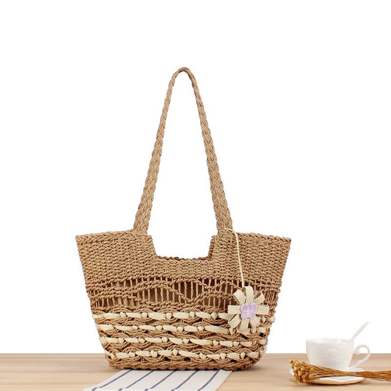 Handmade straw tote bag with unique flower design Stornfield