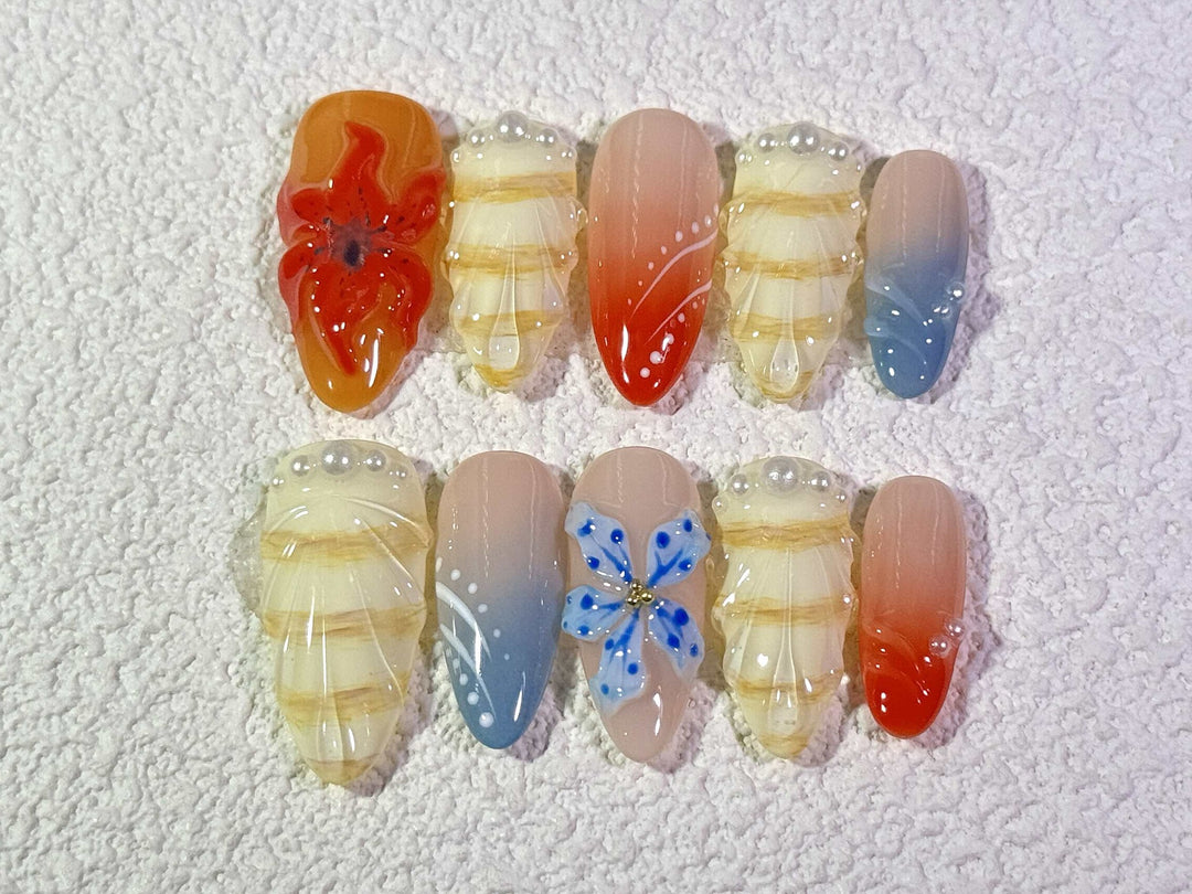 Artistic Floral Press-On Nail Set  1791772879