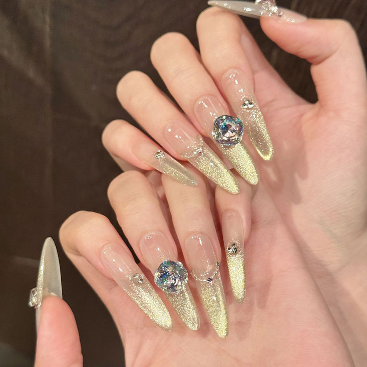 Decorative Press-On Nail Art Set with Sparkling Accents