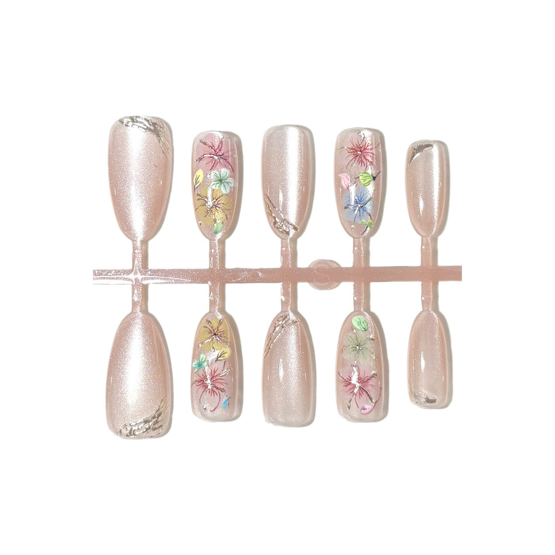 Press-On Nail Art Set with Floral Designs