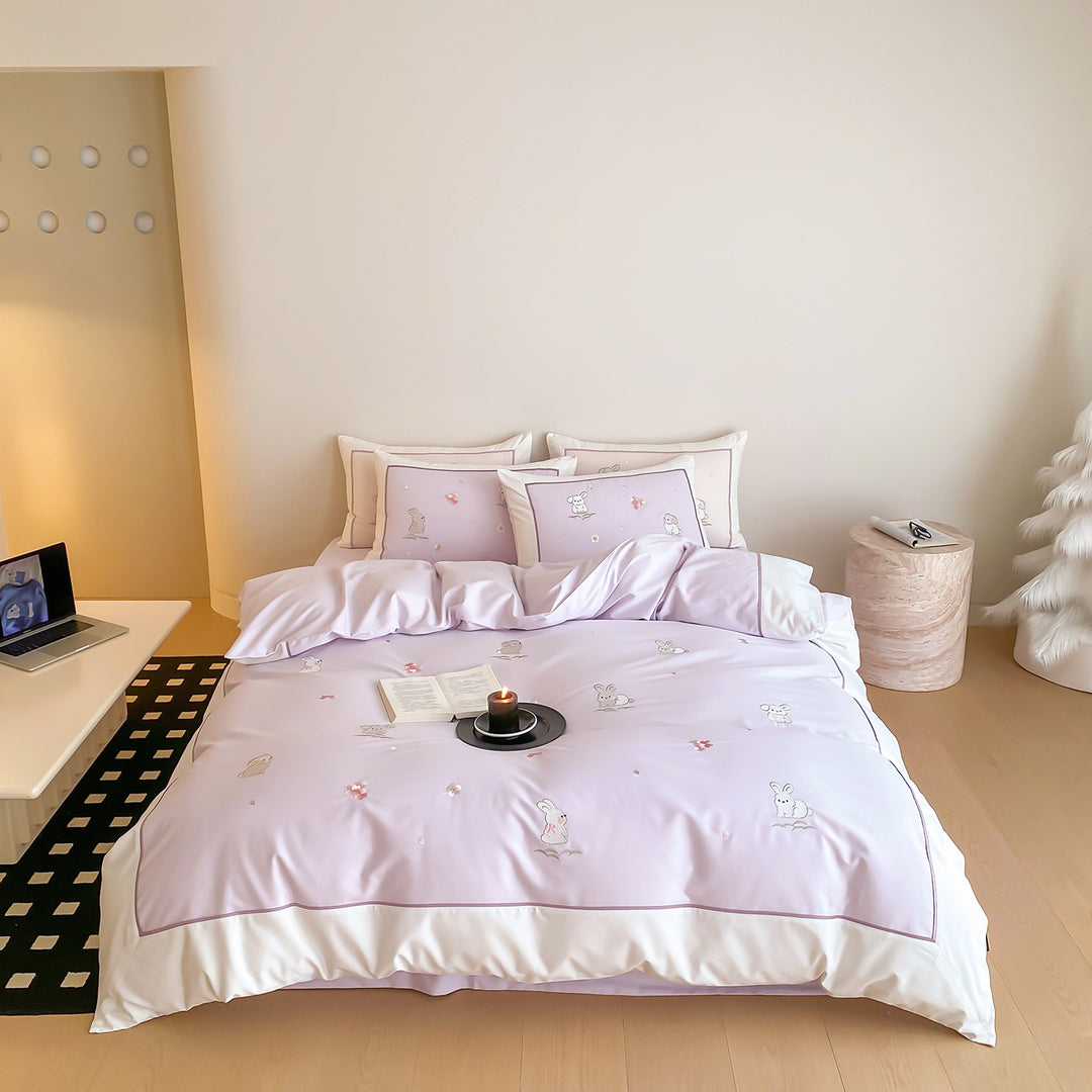 Bunny Embroidered Luxury Cotton Duvet Cover Set