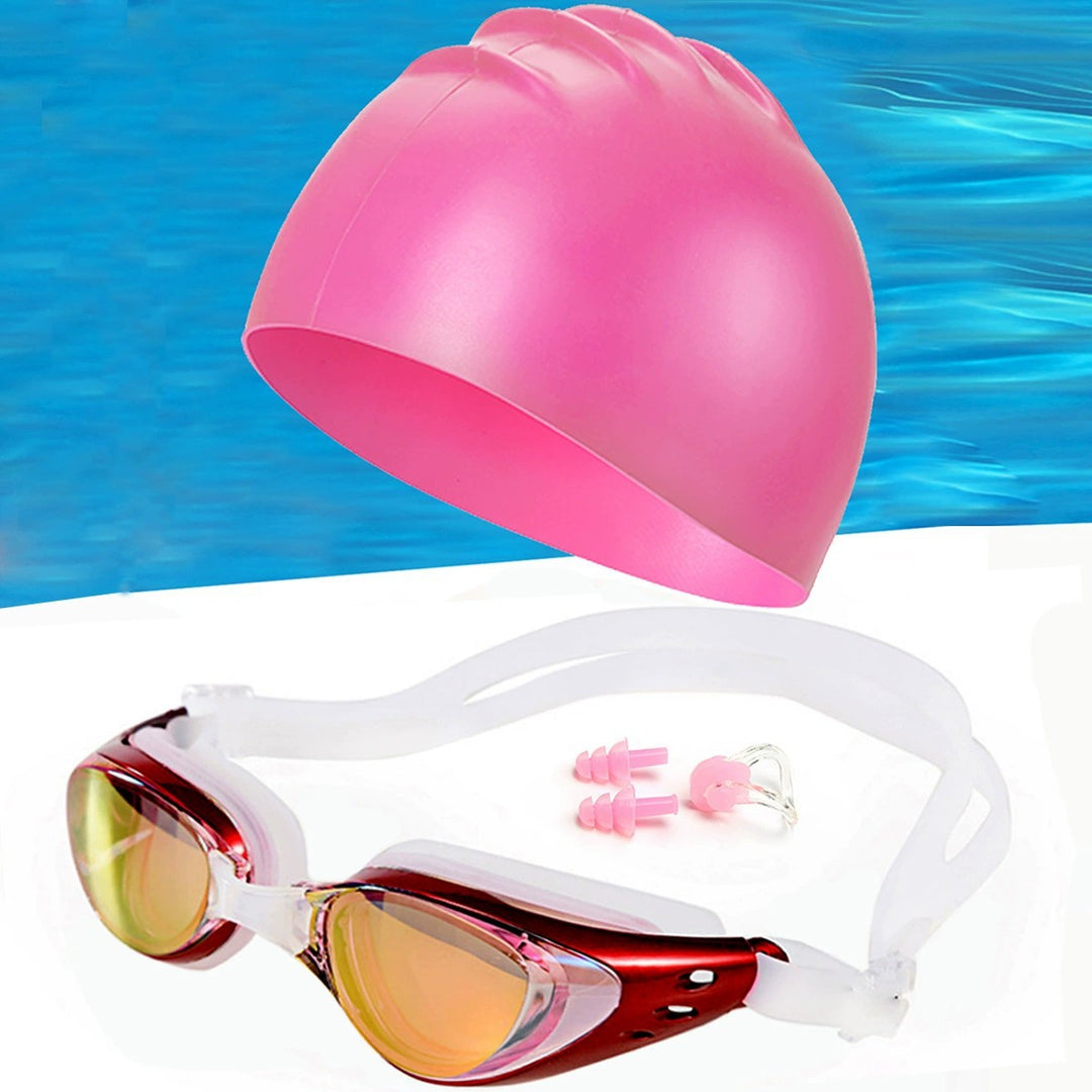 Swimming set with ergonomic swimming goggles and silicone cap Stornfield
