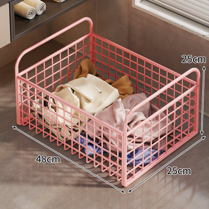 Metal Wire Grid Storage Basket with Raised Side Handles