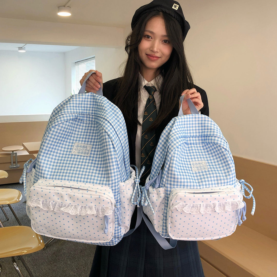 Playful Gingham and Polka Dot Backpack Stornfield