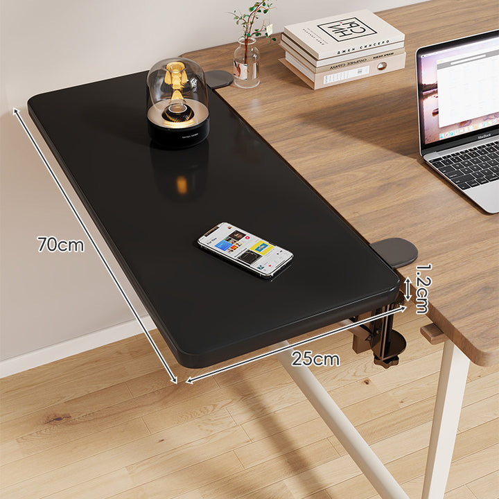 Clamp-On Adjustable Wooden Desk Side Shelf Extension with Foldable Bracket