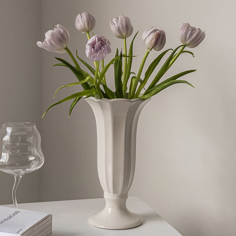 Decorative Floral Embossed Ceramic Vase for Home Decor