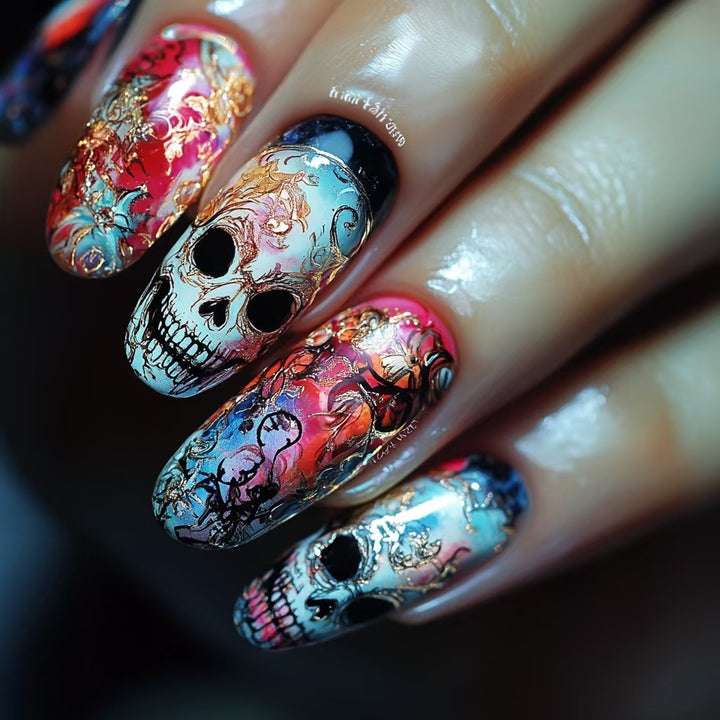 Artificial Nails in Extravagant Skull Design Stornfield