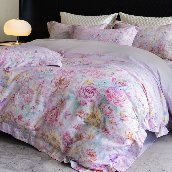 Luxury Floral Cotton Sateen Duvet Cover Set