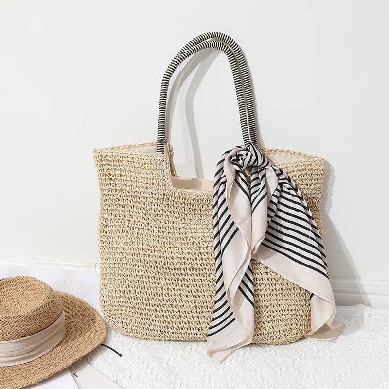 Handmade Massive Shopping Bag Made of Natural Material with Fashionable Scarf Stornfield